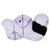 Plush toy resembling a ghost with purple accents on a white background