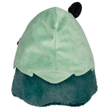 Plush toy with a green hood and teal body on a white background
