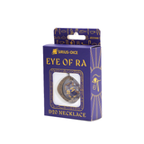 Boxed 'Eye of Ra' D20 necklace by Sirius Dice on a white background