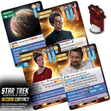 Star Trek themed trading cards with character images and game elements.