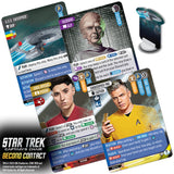 Star Trek themed trading cards with characters and ship illustrations on a white background.