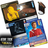 Star Trek-themed trading cards with character and ship illustrations on a white background.
