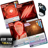 Star Trek themed trading cards with character and action graphics on a white background