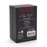 Black box with text and branding on a white background