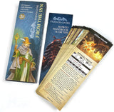 Gaming books and cards with fantasy illustrations on a white background