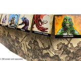 Card display with fantasy characters and creatures, including 'Leechling', on a textured background.