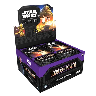 Star Wars trading card game booster pack with 'Secrets of Power' theme on a white background