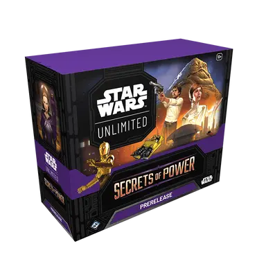 Star Wars Unlimited 'Secrets of Power' pre-release box on a white background