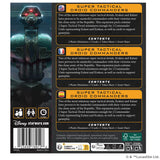 Back of a Star Wars product packaging with text and images of droids.