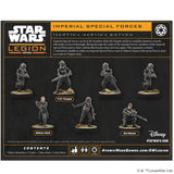 Star Wars Legion Imperial Special Forces miniatures set on a branded display card.
