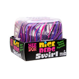 Packaged product with colorful swirl design on a white background