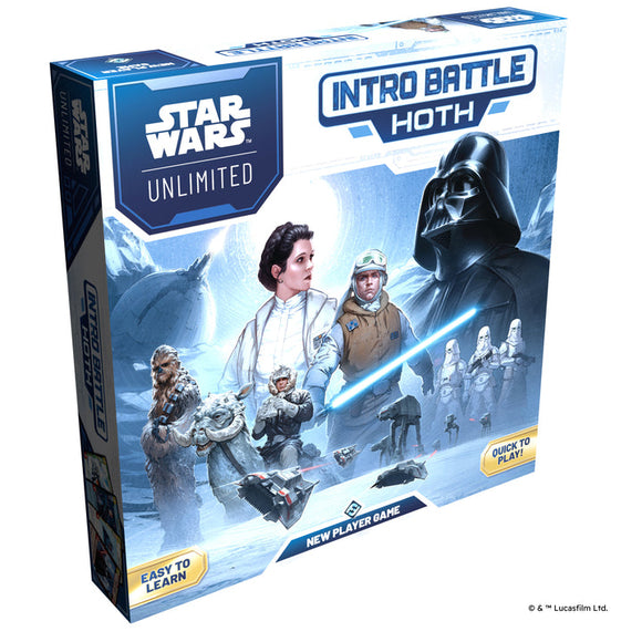 Star Wars Unlimited Intro Battle Hoth game box with characters and Darth Vader on a white background