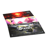 Three colorful cards with abstract designs and text on a white background