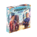 Board game box for 'Yokohama Duel' with two characters on a city street background