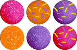 Six colorful balls with different patterns on a white background