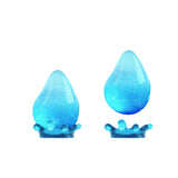 Two blue teardrop-shaped objects on a white background
