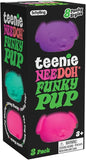 Box of Schylling Teenie Needoh Funky Pup toy with colorful pups on a black background