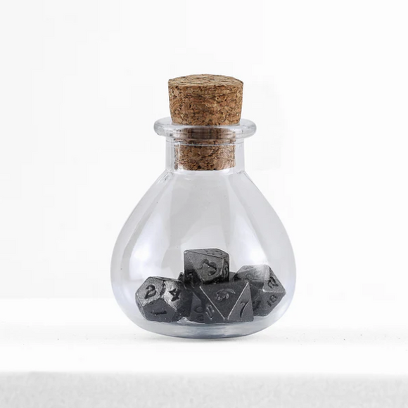 Hymgho Dice: Unseeli Tiny Dice Set in Potion Bottle - Gunmetal