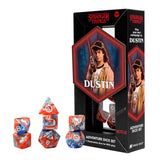 Stranger Things Adventure Dice Set with packaging featuring Dustin