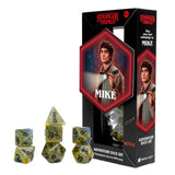 Stranger Things Mike dice set with packaging on a white background