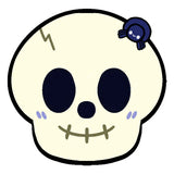 Cartoon skull with a small spider on a white background