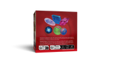 Red box with colorful gemstone illustrations on a white background