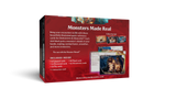 Red box packaging for 'Monsters Made Real' with text and images on a white background