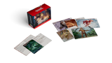 Card game with colorful cards and a red box on a white background