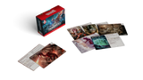 Card game box with cards featuring fantasy illustrations on a white background