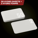 Two hydro sheets with numbers on a dark background
