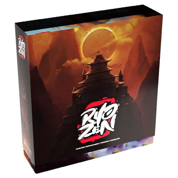 Board game box titled 'Ryo Zen' with a mountain and temple design on a dark background.