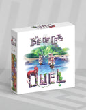 Board game box for 'The Isle of Cats Duel' on a gray background