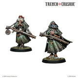 Two miniature figures from 'Trench Crusade' with a white background