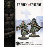 Two miniature figures of sniper priests from 'Trench Crusade' on a white background.