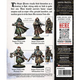 Back of a box featuring sniper priests with weapons and assembly guide details.