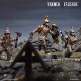Three miniature figures from 'Trench Crusade' with a dark, war-themed background.