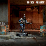 Miniature figure from 'Trench Crusade' with a weapon in a post-apocalyptic setting.