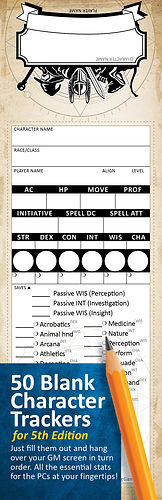 Stat Trackers - 50 Blank Character Trackers - 5th Ed