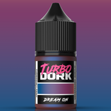 Bottle of Turbo Dork paint with a gradient background