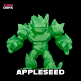 Green robot toy figure named 'Appleseed' with 'Turbo Dork' branding on a black background
