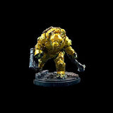 Yellow robot-like figure on a black background