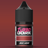 Bottle of Turbo Dork metallic paint with 'Box Wine' color on a red background