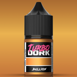 Bottle of Turbo Dork Bullion metallic paint on a gradient orange background