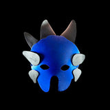 Blue mask with gray horns and ears on a black background