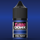 Bottle of Turbo Dork Cool Ranch metallic paint on a blue background