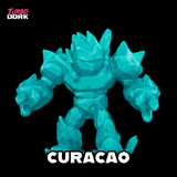 Turquoise robot figure with 'Curacao' text on a black background, featuring the brand 'Turbo Dork'.