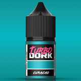 Turbo Dork Curacao paint bottle on a teal background