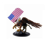 Figurine of an eagle holding an American flag on a white background