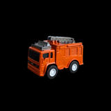 Orange toy fire truck with a black background