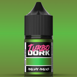 Bottle of Turbo Dork paint with a green label on a green background